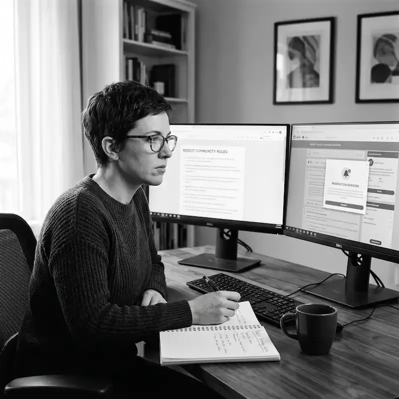 Générer leads B2B Reddit Quora — consultante SEO indépendante consultant les règles de communauté et un avertissement de modération