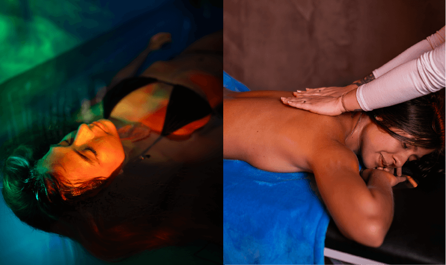 Persona recibiendo un masaje después de una sesión de flotación