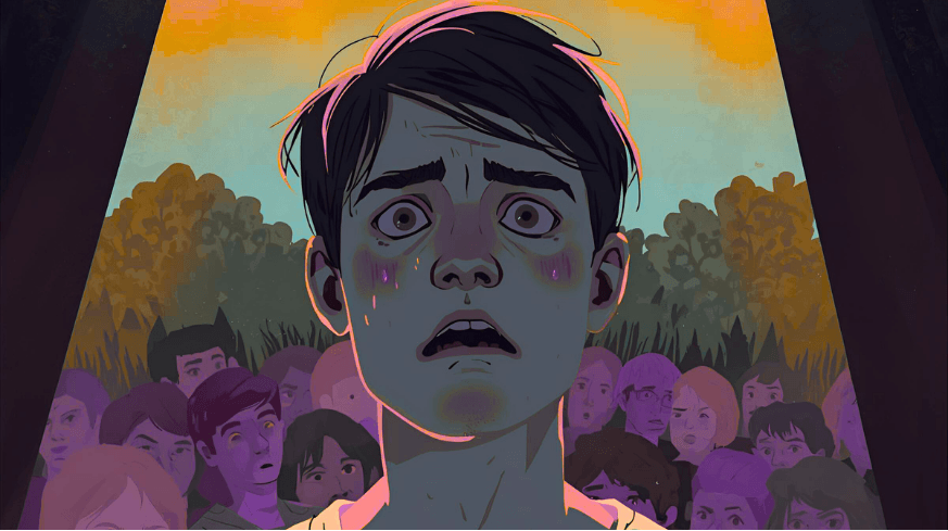 Illustration du trac scénique avant de chanter en public