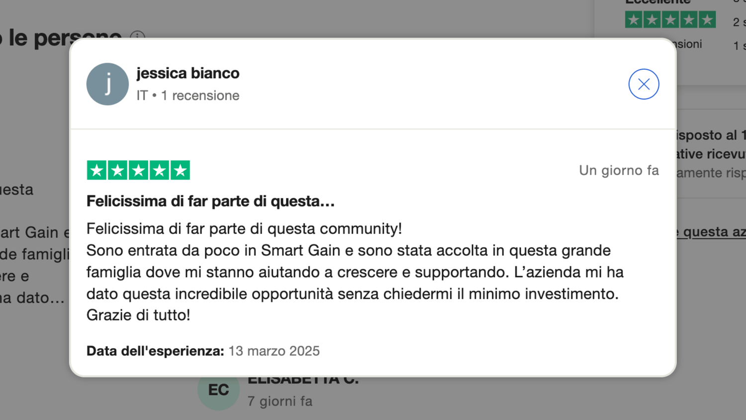 Recensione Trustpilot 1 - Smart Gain