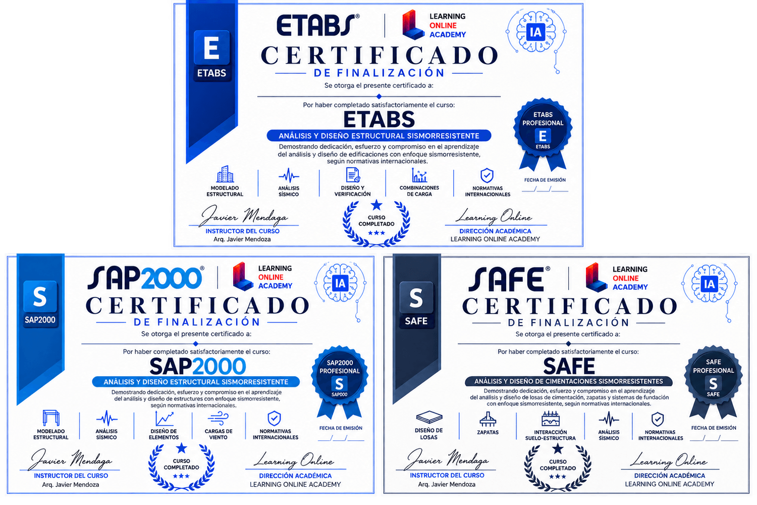 Certificados ETABS SAP2000 y SAFE con enfoque sismorresistente