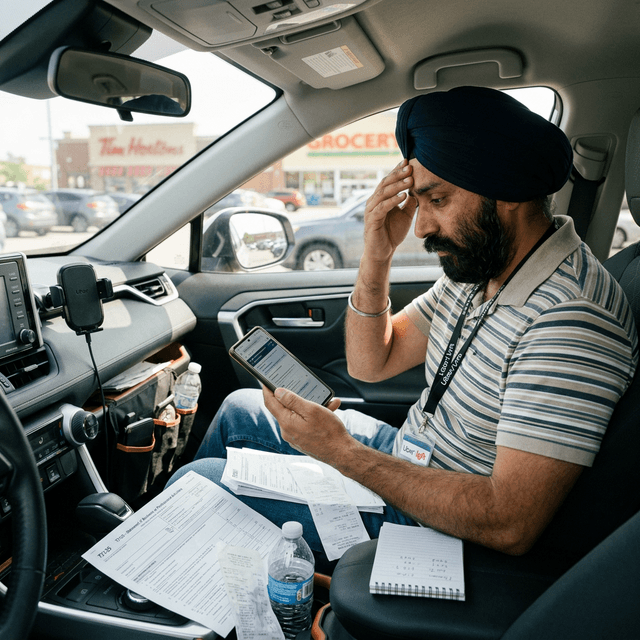 Punjabi Canadian Delivery Driver Reviewing Paperwork