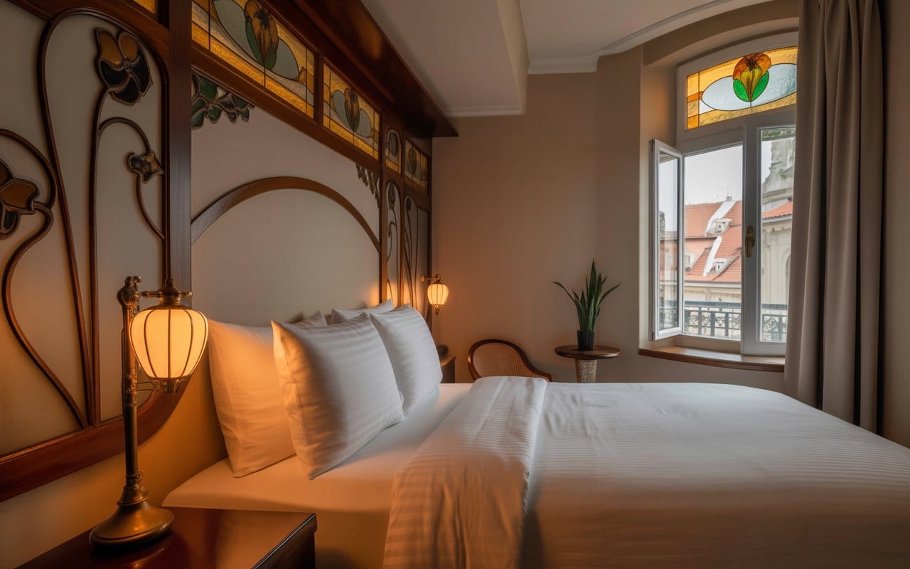 Boutique hotel room in Prague under $60 with private bathroom and safe central location