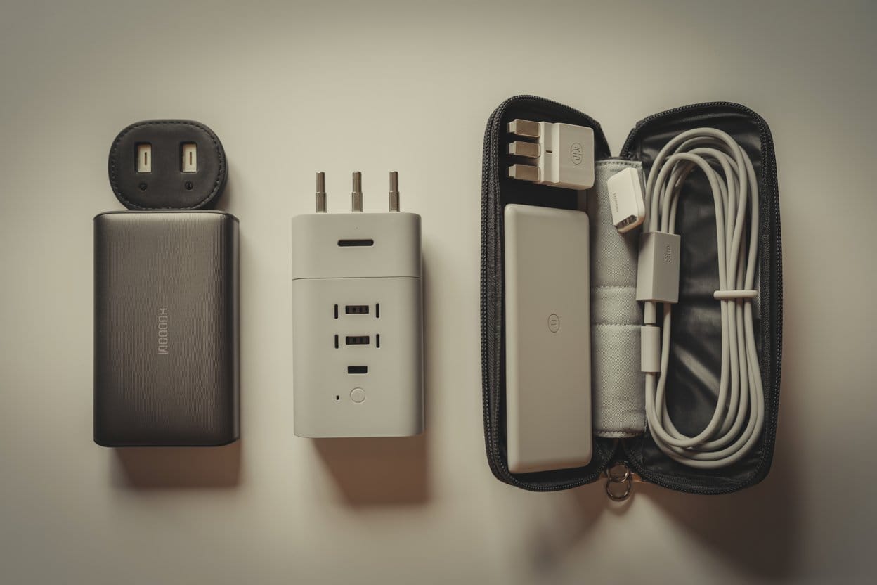 portable power bank and universal adapter for digital nomads