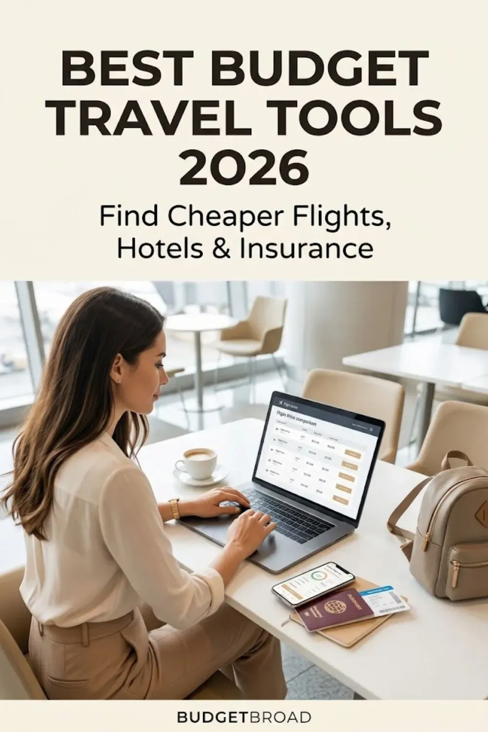 Best budget travel tools for 2026 showing cheap flight search, hotel booking, travel insurance and budget planning for affordable trips.