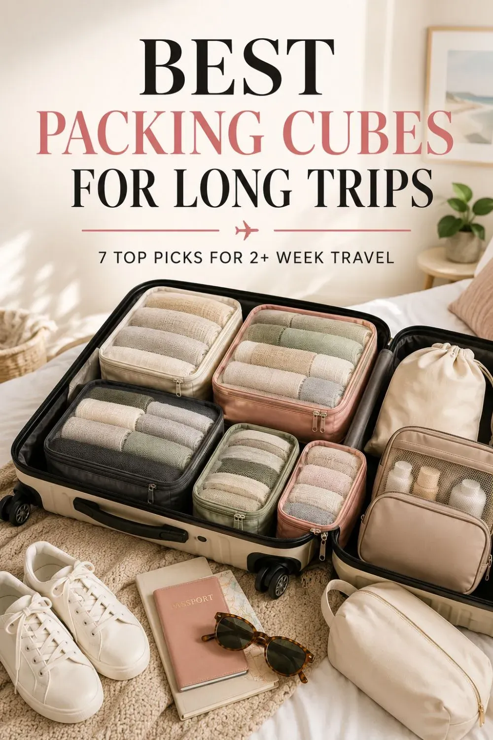 Best packing cubes for long trips, featuring organized suitcases and compression packing cubes for 2-week vacations, international travel, and extended stays.
