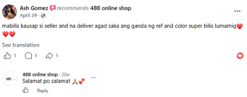 4BB Online Shop Customer Feedback