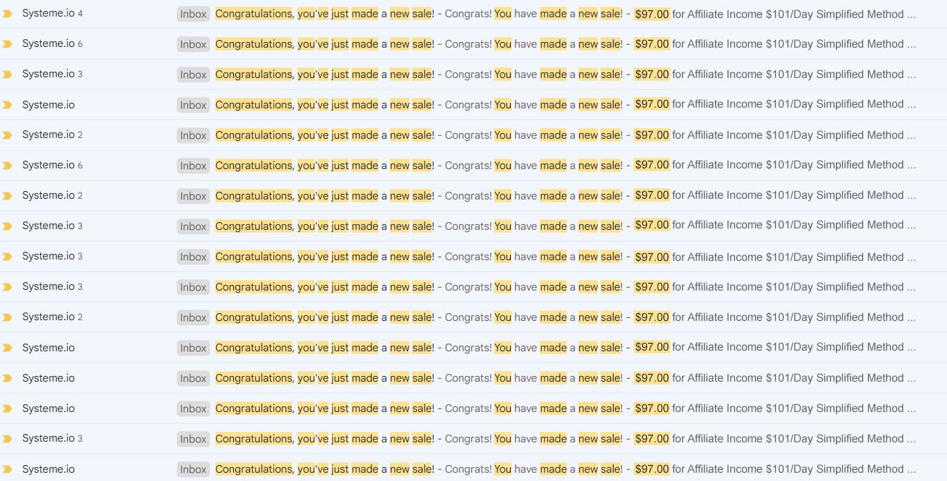 congratulations. you've just made a new sale emails from systeme for your first $1k funnel