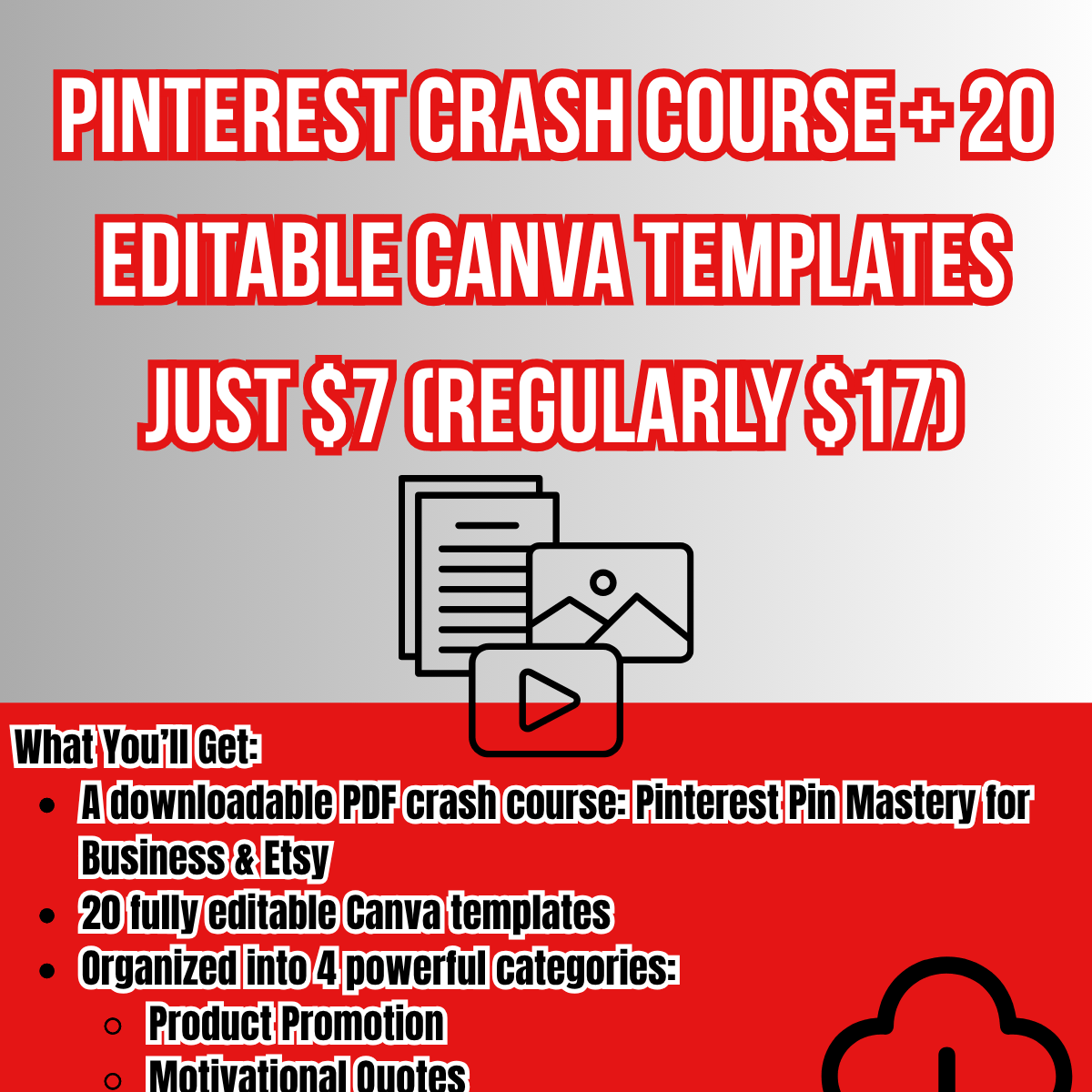 Pinterest Crash Course + 20 Editable Templates for Etsy & Digital Creators