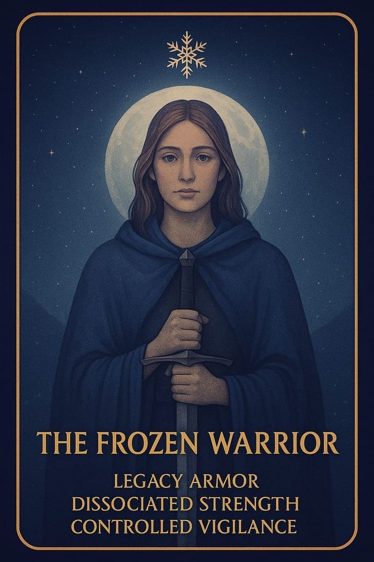 The Frozen Warrior archetype representing controlled vigilance and legacy armor.