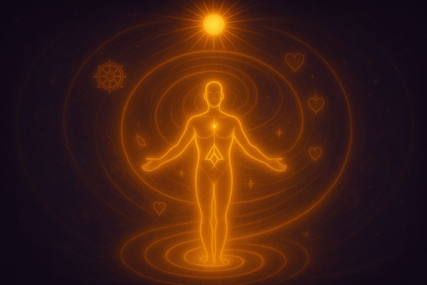 Golden radiant figure symbolizing mastery and embodiment after completing the Spiral of Scientific Awakening.