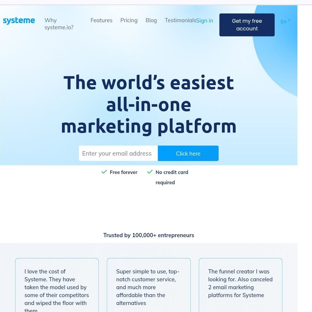 By Taking Advanges of This Offer,You'll Have The Access to all Features of The Systeme.io Startup Plan