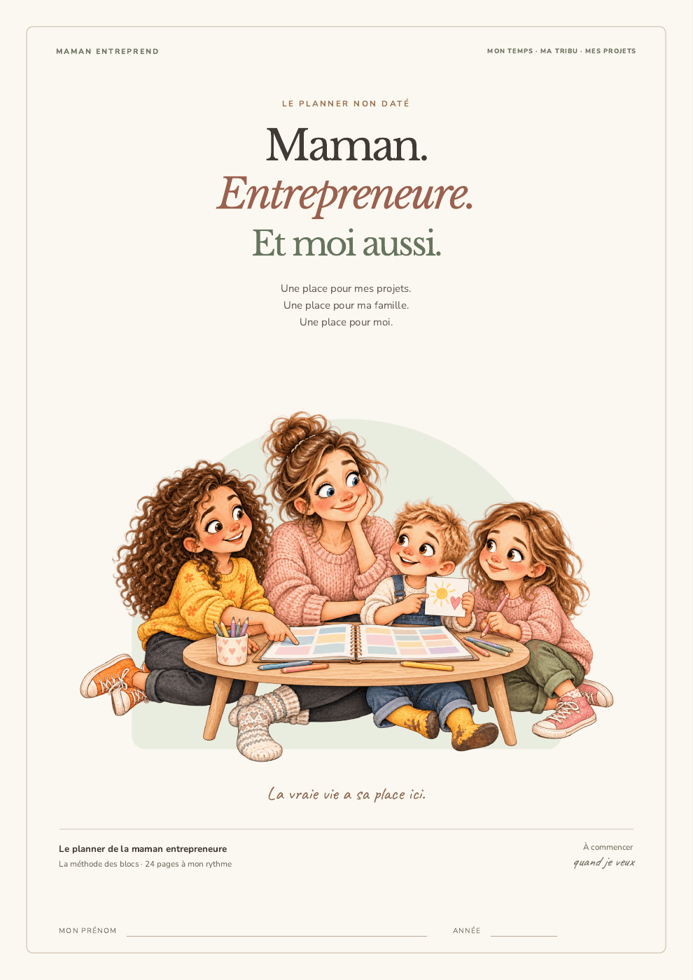 Couverture du planner Maman Entreprend — Maman. Entrepreneure. Et moi aussi.