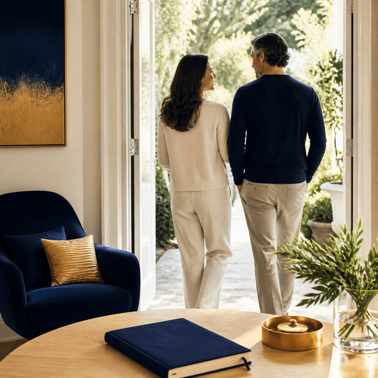 Two people moving forward through a life transition