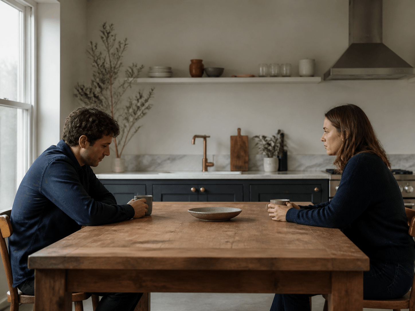 A couple facing a difficult conversation