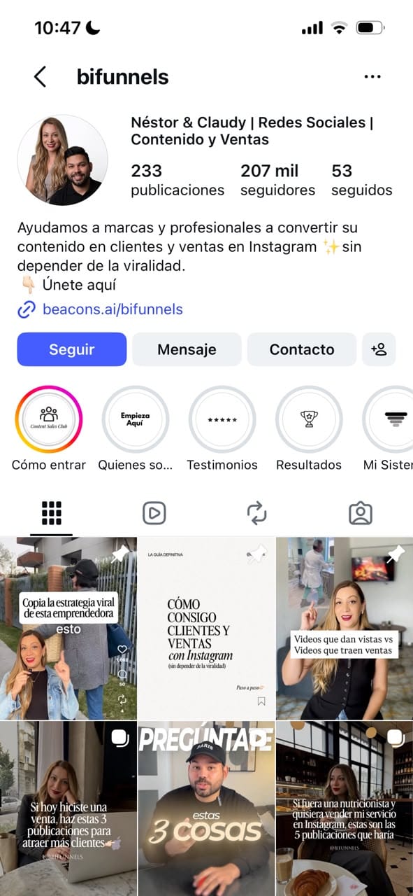 Perfil de Instagram de Bifunnels