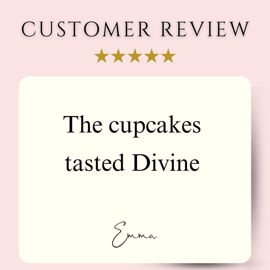 Customer review: "The cupcakes tasted divine" – Emma. 5-star rating.