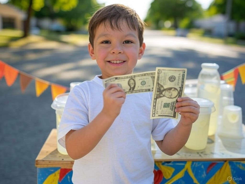 child holding money as they invested in a lemonade stand