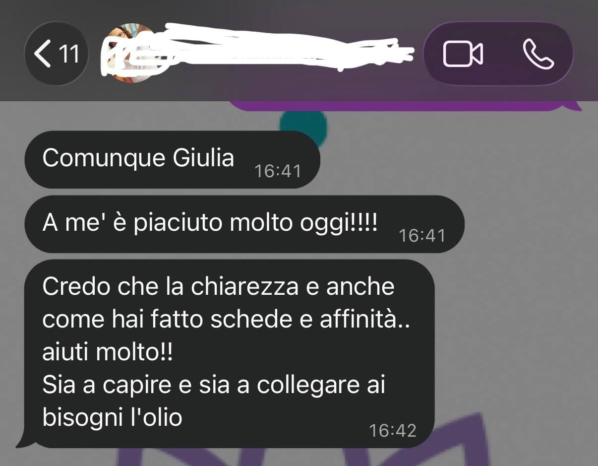 Messaggio di una corsista dopo il corso in presenza