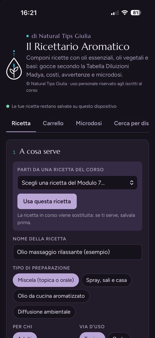 Anteprima del Ricettario Aromatico su smartphone