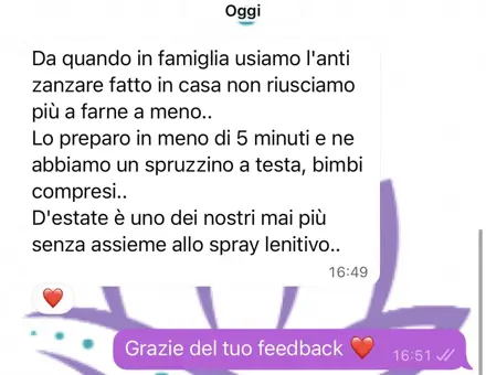 Messaggio: da quando in famiglia usiamo l'anti zanzare fatto in casa non riusciamo più a farne a meno