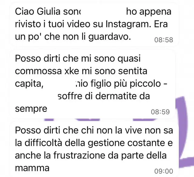 Messaggio: mi sono quasi commossa perché mi sono sentita capita, mio figlio soffre di dermatite da sempre