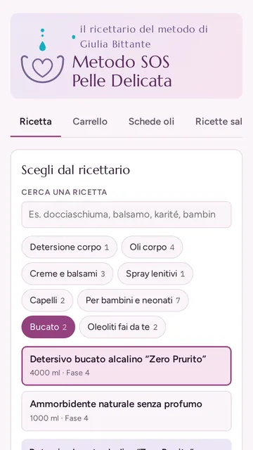 L'app ricettario Metodo SOS Pelle Delicata sul telefono