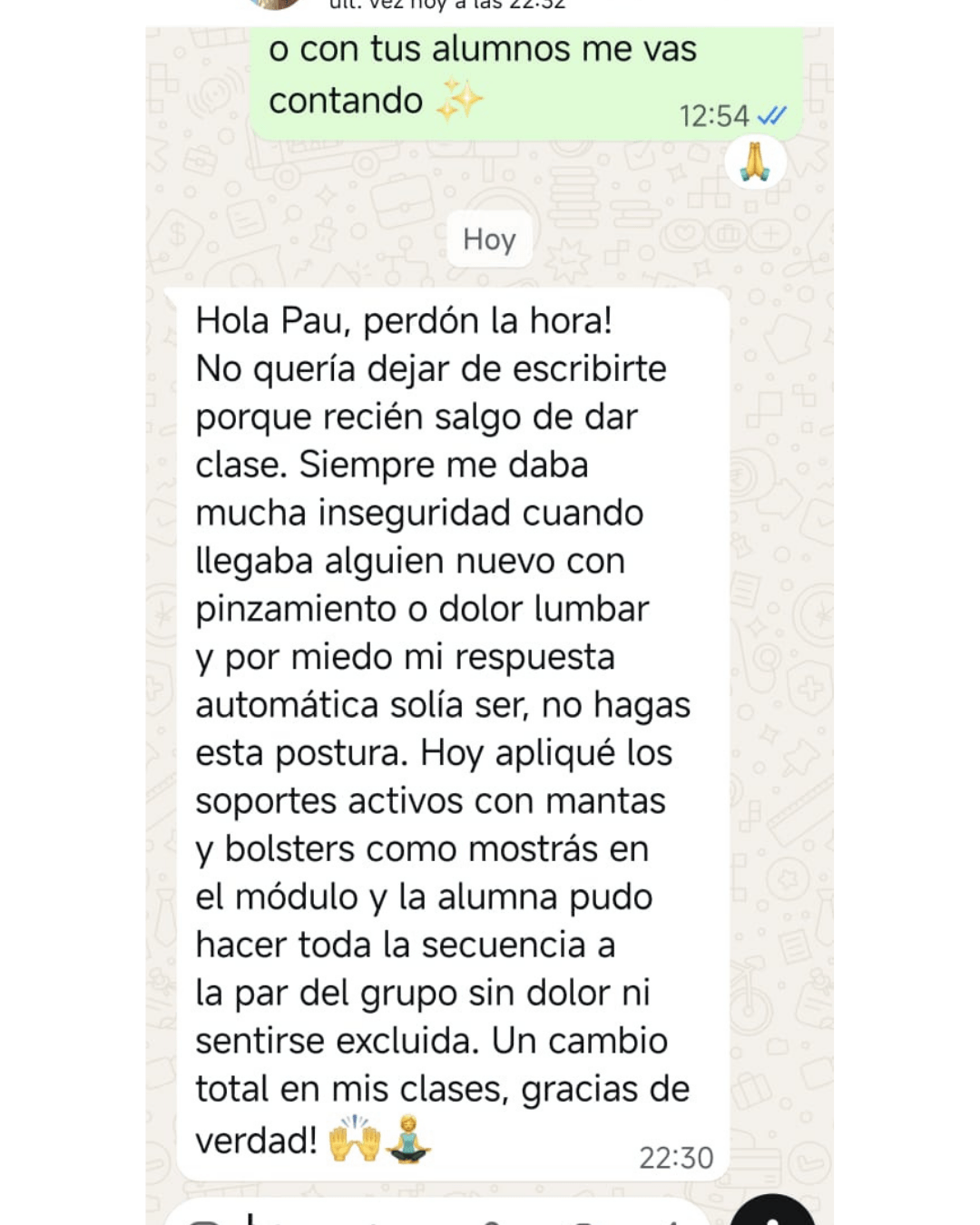 Testimonio real de WhatsApp