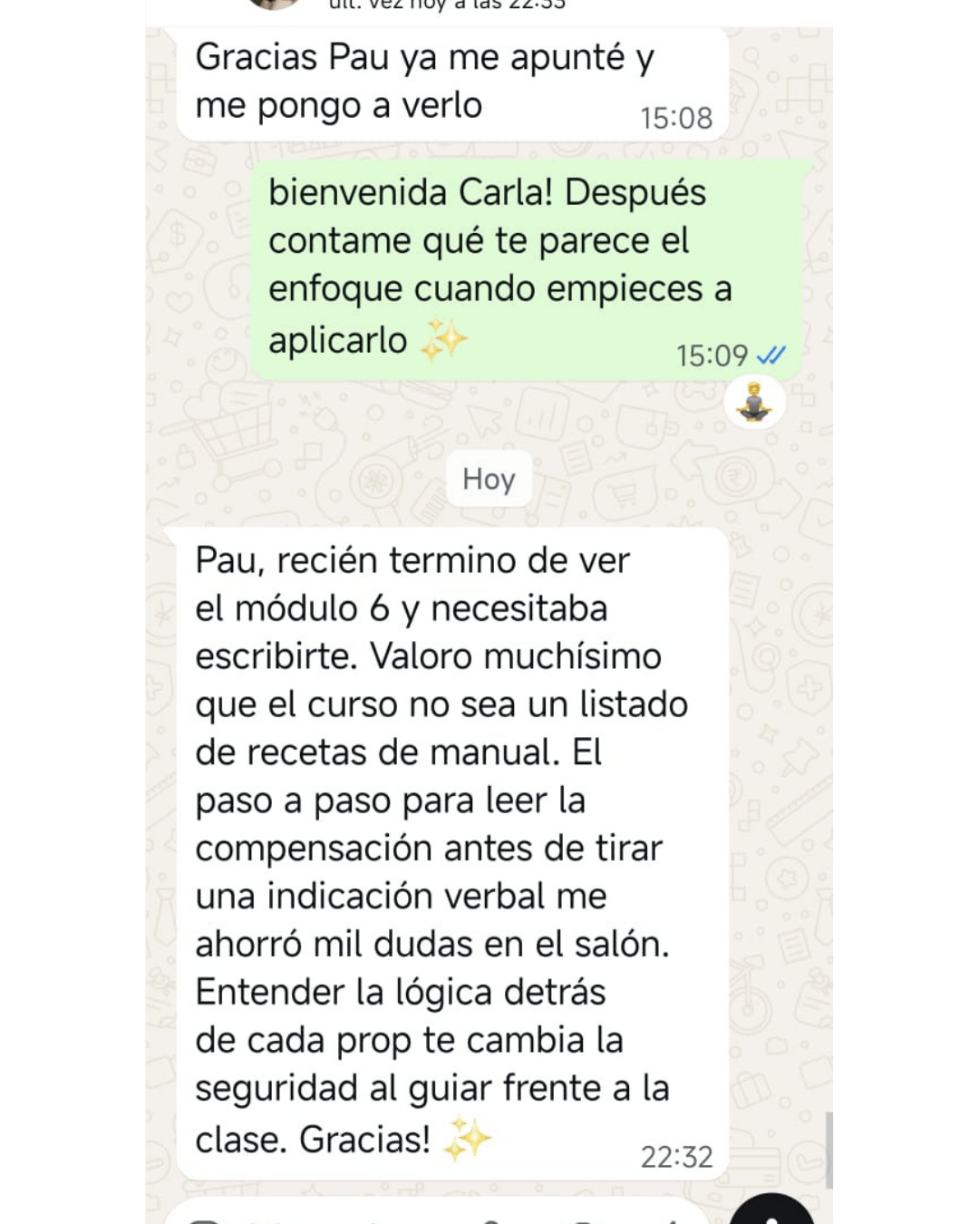 Testimonio real de WhatsApp