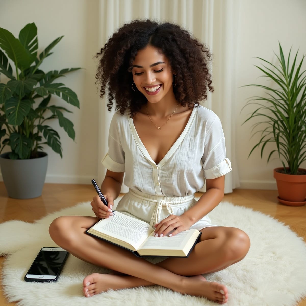 Young woman journaling and connecting with her cycle