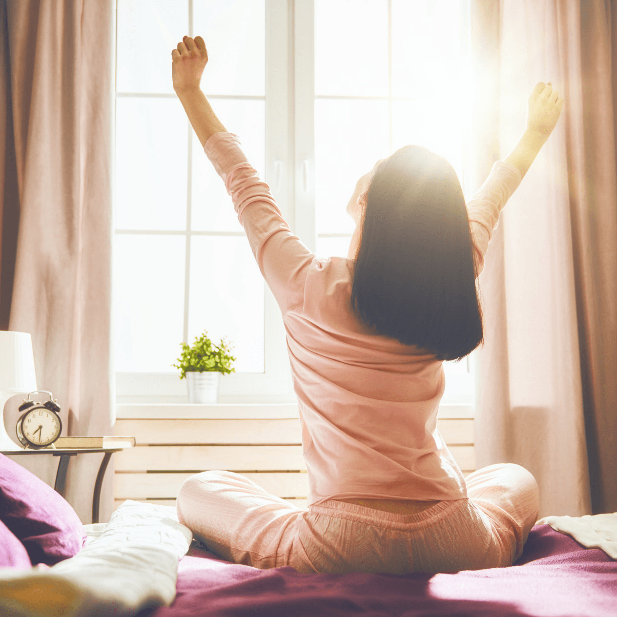A woman looking ahead with calm and hope