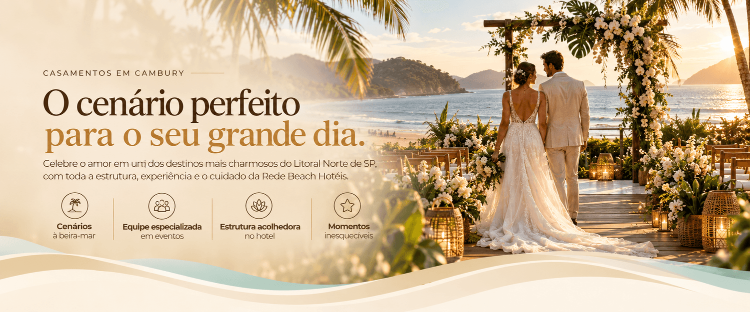 Casamento à beira-mar em Cambury, São Sebastião — Beach Hotel Cambury e Beach Hotel Sunset