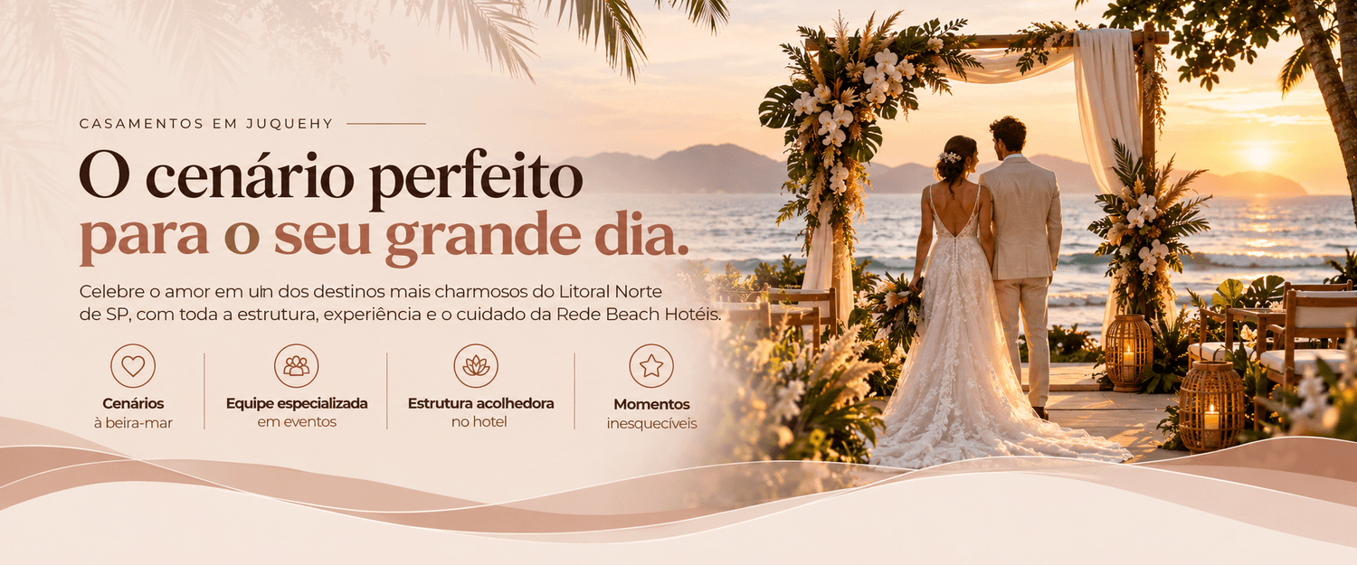 Imagem ilustrativa de casamento à beira-mar na página de casamentos do Beach Hotel Juquehy
