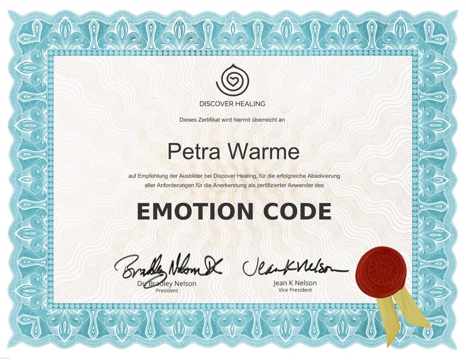Zertifikat Certified Emotion Code Practitioner – Petra Warme