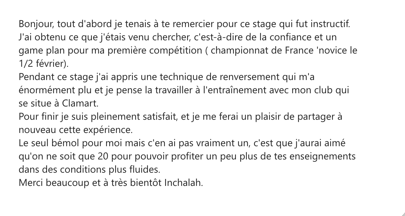Témoignage écrit de Sefyan sur le stage avec Samir