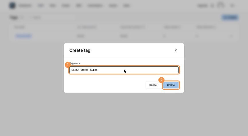 Create tag dialog with a name typed in