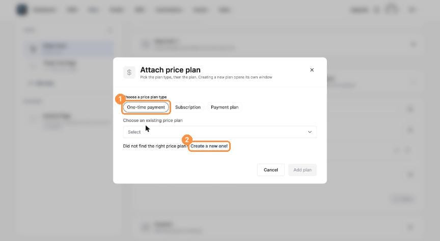 One-time payment selected and Create a new one link highlighted
