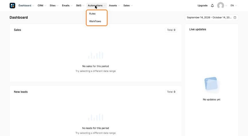 Automations menu open