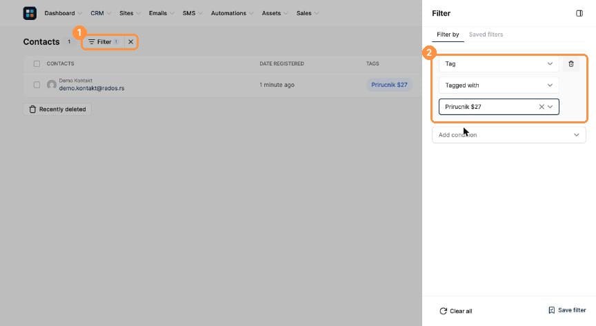 Filter panel set to Tagged with a tag