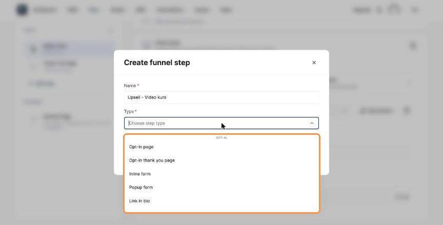 Step type dropdown