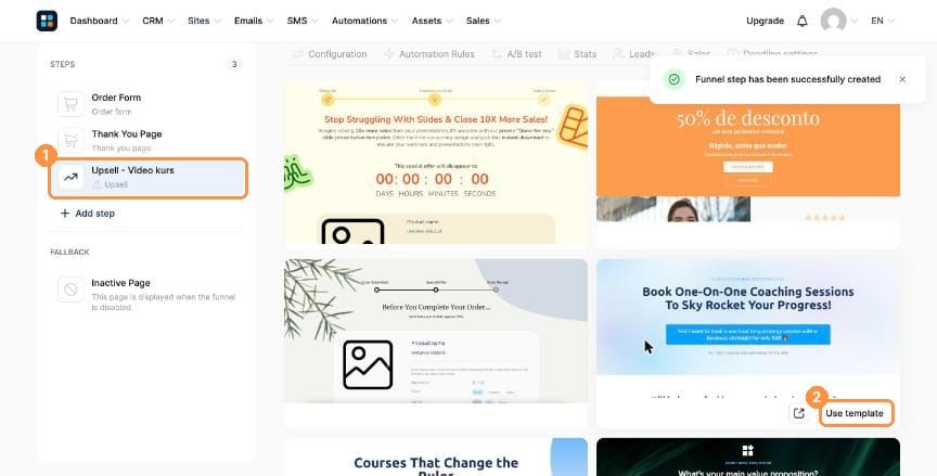 Upsell template gallery