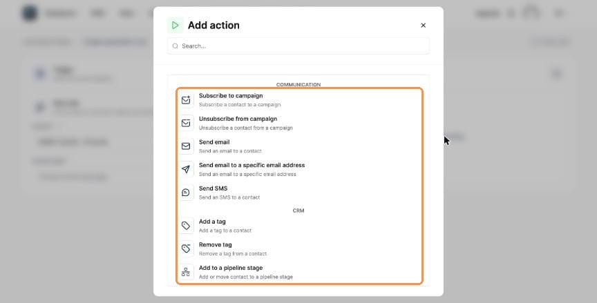 Add action dialog