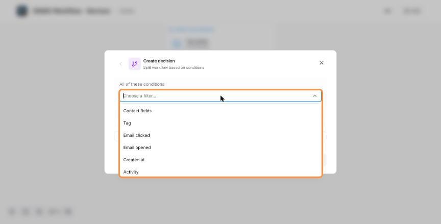 Create decision dialog with filter options