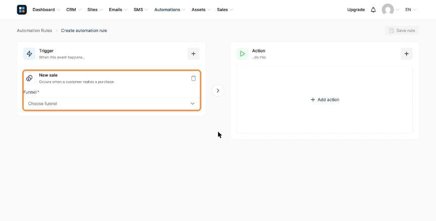 New sale trigger with funnel selector