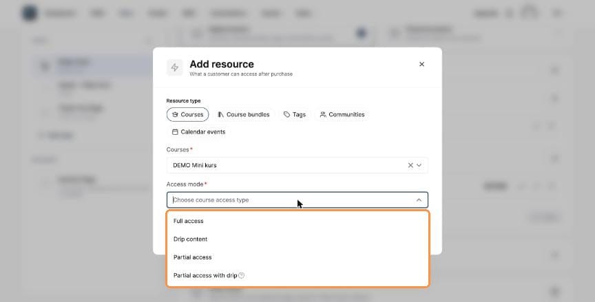 Access mode options