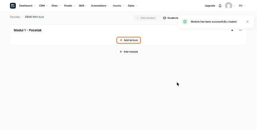 Module with Add lecture button