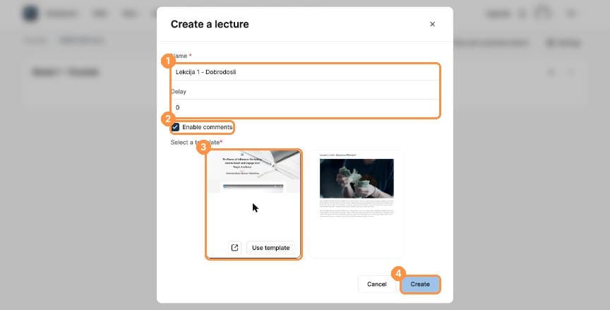 Create a lecture dialog