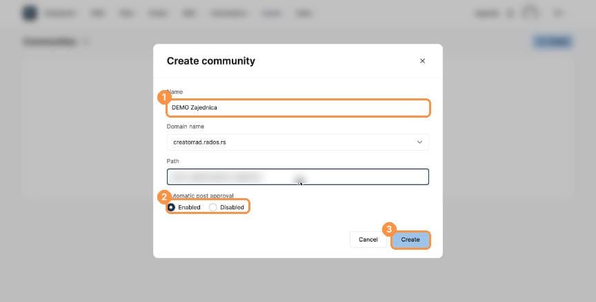 Create community dialog
