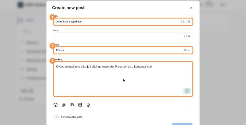 Create new post dialog