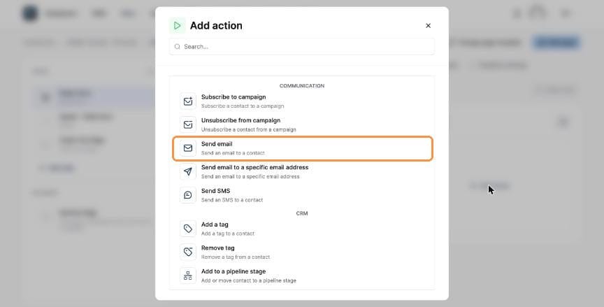 Add action list with Send email